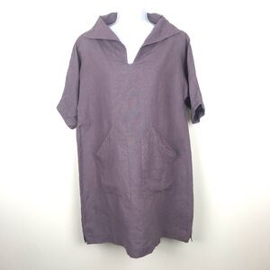 100% Linen Dress Lagenlook Boxy Relaxed Fit Purple Pockets